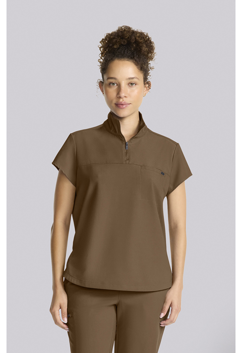 Healing Hands Women's Partial Zip Stand Collar Top