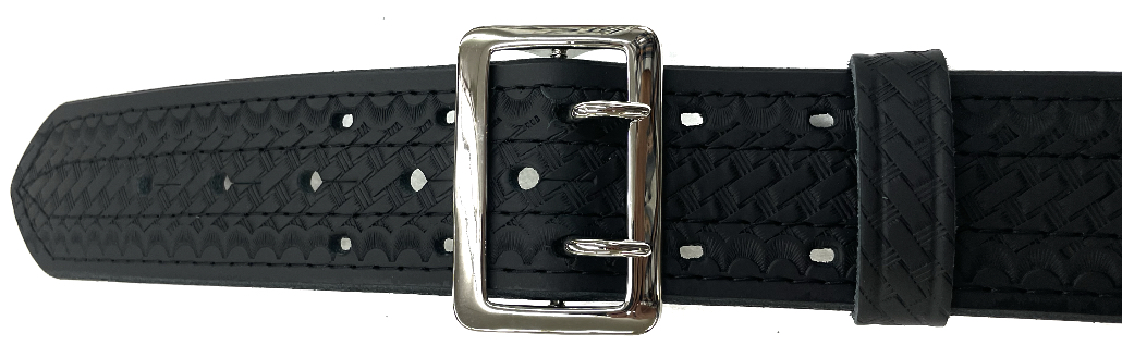 2.25'' 4 Row Stitching Sam Browne Leather Belt with Chrome Buckle