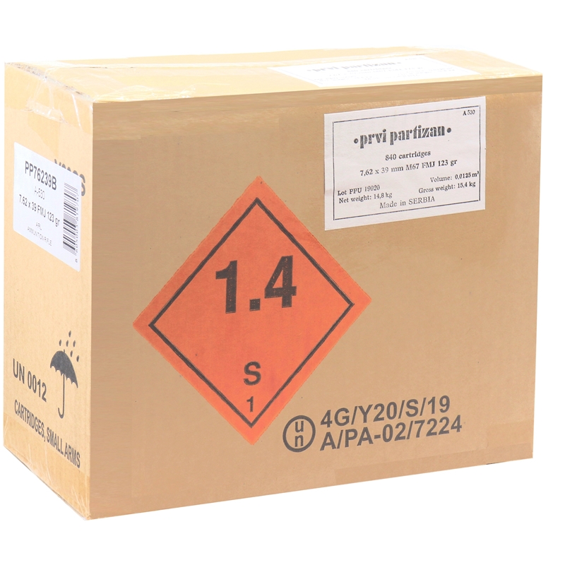 Prvi Partizan 7.62x39mm M67 Ammo 123 Grain Full Metal Jacket - PP76239B