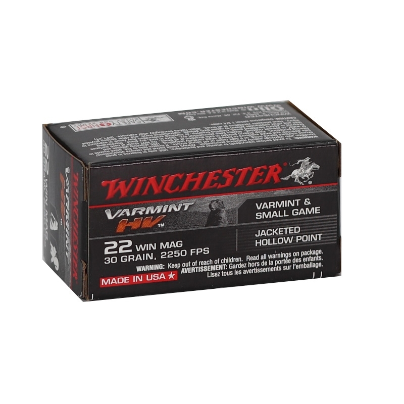 Winchester Varmint HV 22 WMR Ammo 30 Grain Jacketed Hollow Point - S22M2