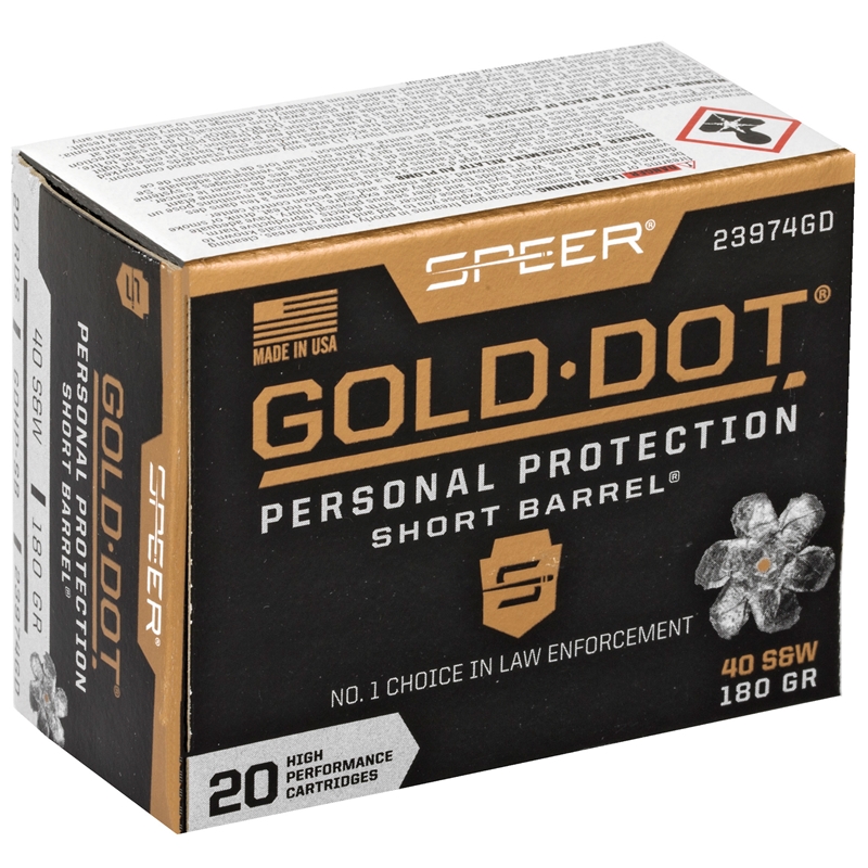 Speer Gold Dot Short Barrel 40 S&W Ammo 180 Grain Jacketed Hollow Point - 23974GD