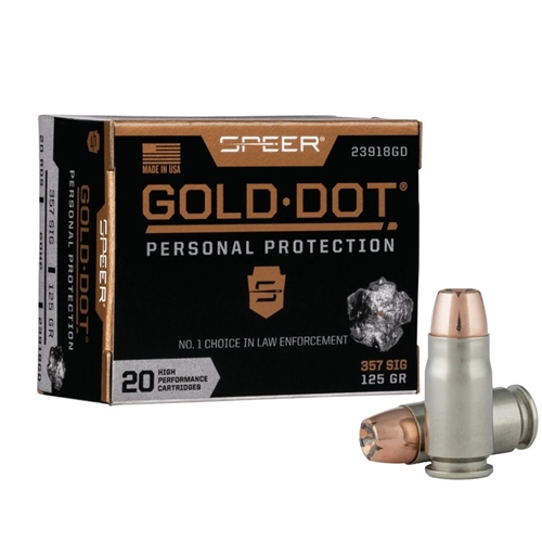 Speer Gold Dot 357 SIG Ammo 125 Grain Jacketed Hollow Point