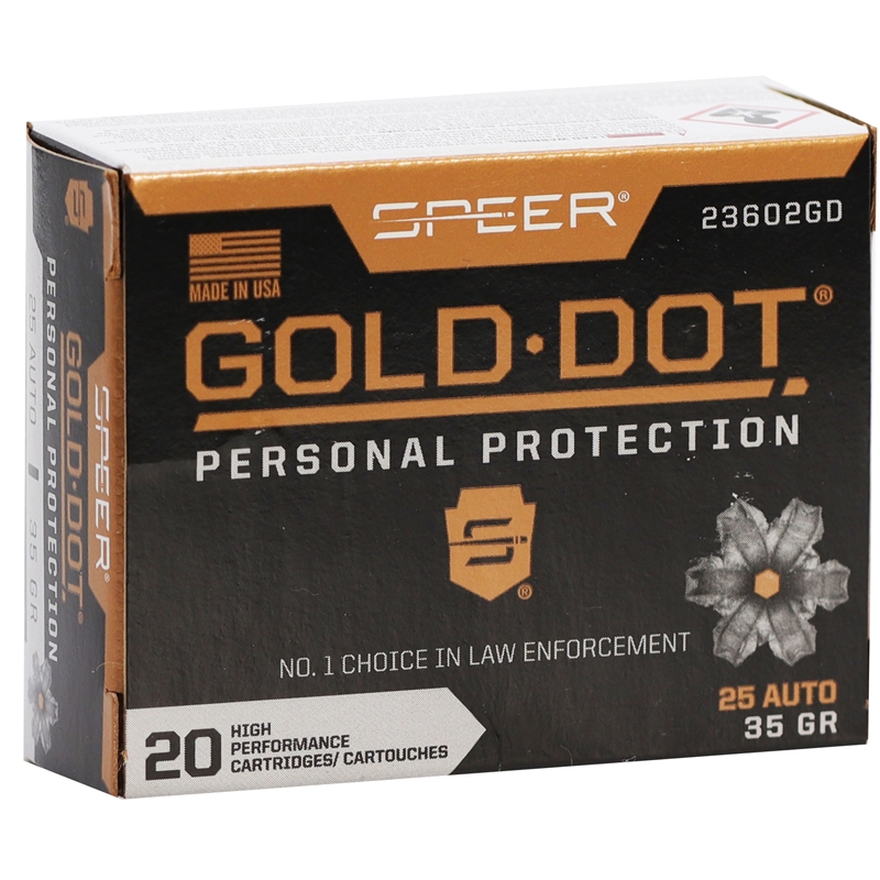 Speer Gold Dot 25 AUTO Ammo 35 Grain Jacketed Hollow Point - 23602GD