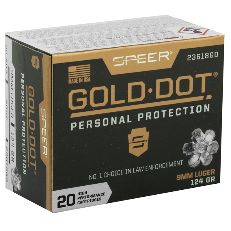 Speer Gold Dot 9mm Ammo 124 Grain Jacketed Hollow Point – 23618GD 