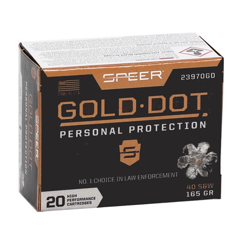  Speer Gold Dot 40 S&W Ammo 165 Grain Jacketed Hollow Point - 23970GD