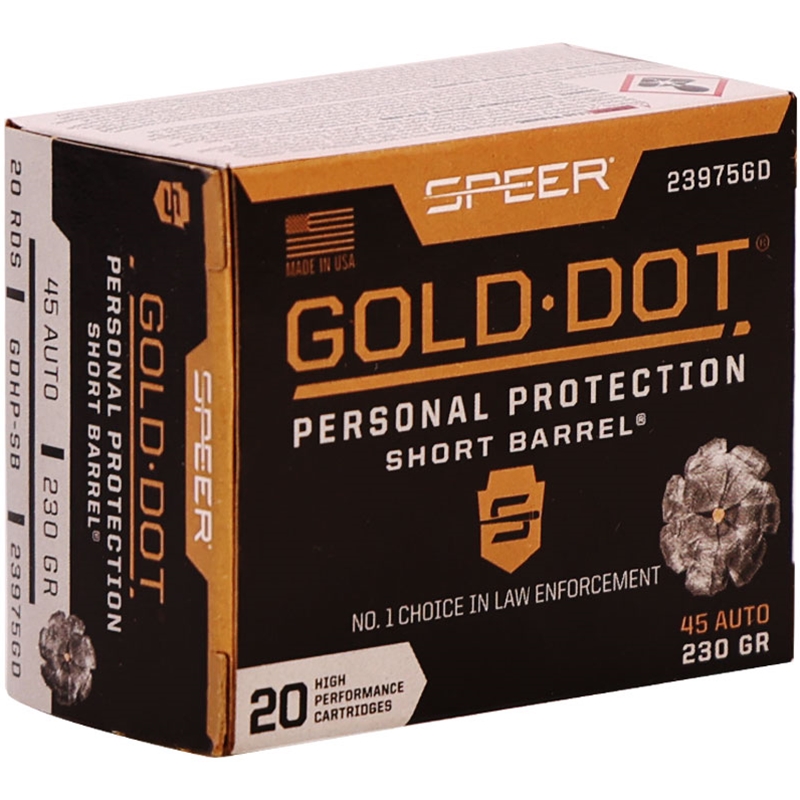 Speer Gold Dot Short Barrel 45 ACP AUTO Ammo 230 Grain Jacketed Hollow Point - 23975GD