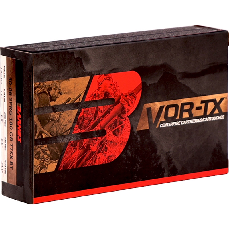 Barnes VOR-TX 30-06 Springfield Ammo 180 Grain Tipped TAC-TX Bullet Flat Base Lead-Free