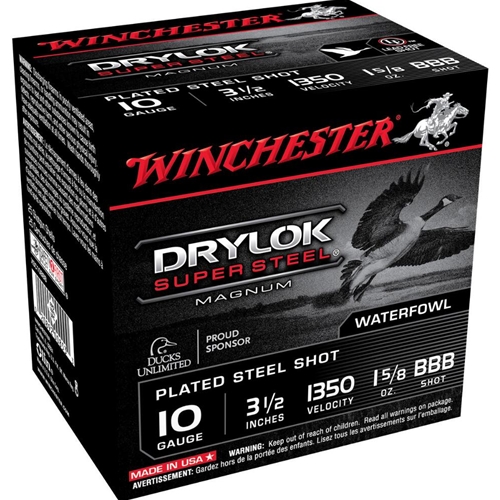 Winchester Drylok 10 Gauge Ammo 3 1/2" 1 5/8 oz. BBB Plated Steel Shot - XSC10BBB