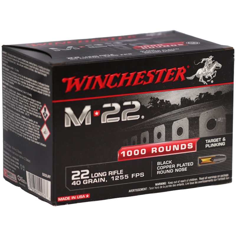 Winchester M-22 22 Long Rifle Ammo 40 Grain Black Plated Lead Round Nose - S22LRT