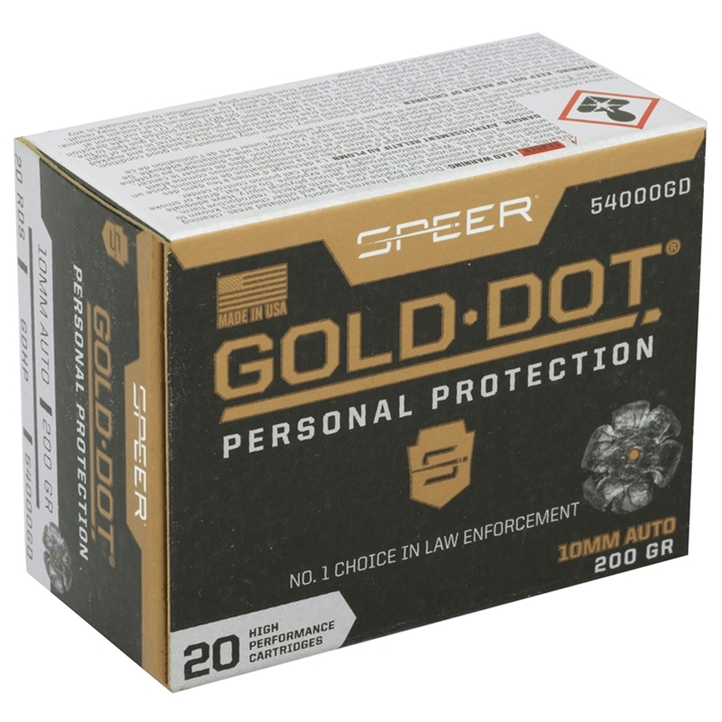 Speer Gold Dot Personal Protection 10mm AUTO Ammo 200 Grain Jacketed Hollow Point - 54000GD