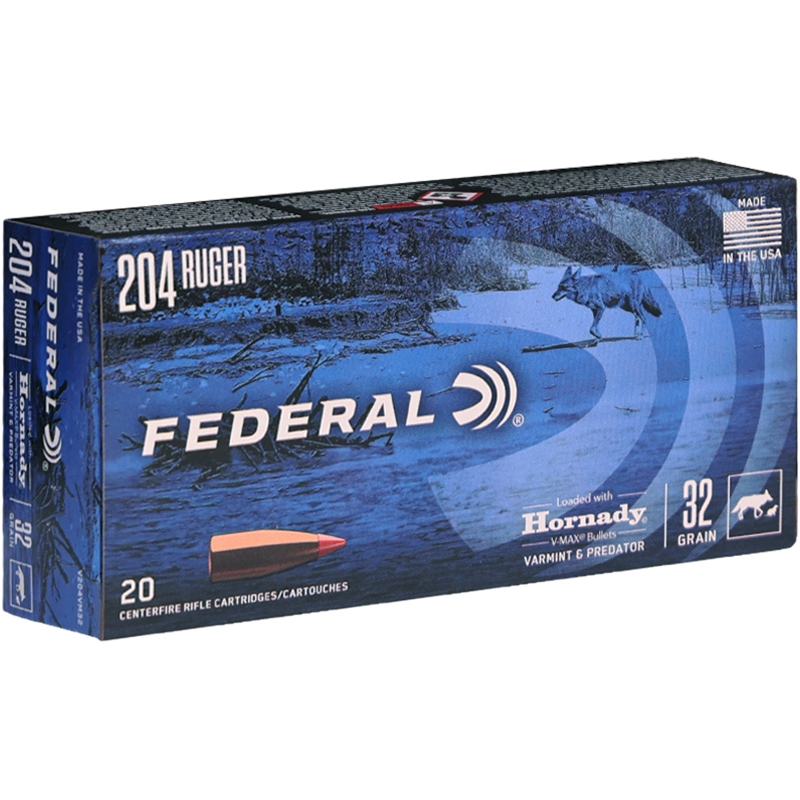 Federal Varmint & Predator 204 Ruger Ammo 32 Grain Hornady V-Max - V204VM32