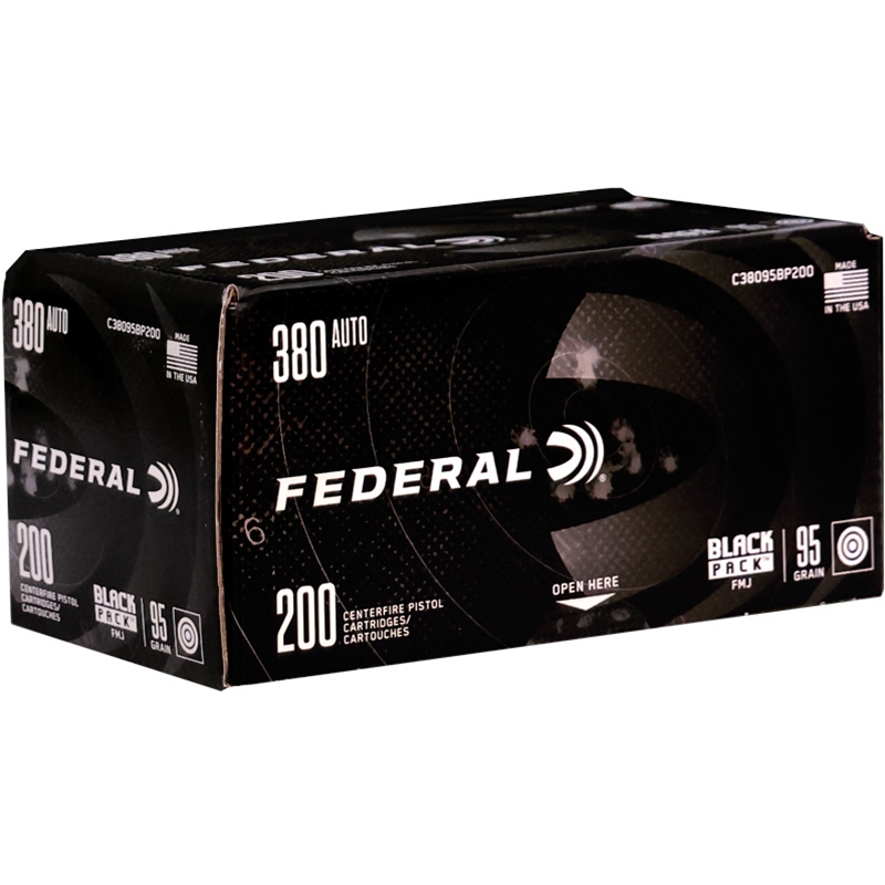 Federal Black Pack 380 Auto Ammo 95 Grain Full Metal Jacket - C38095BP200
