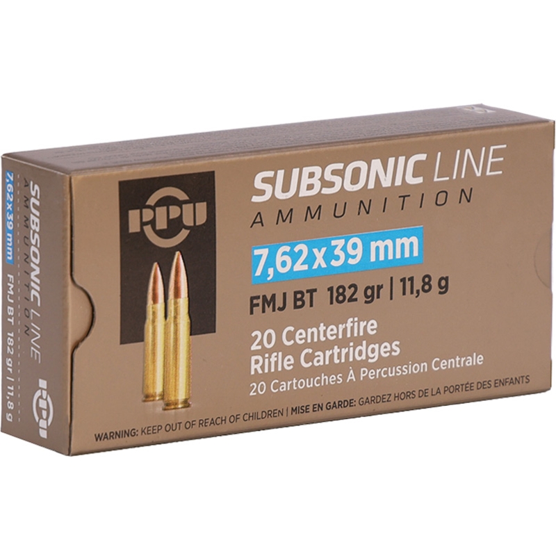 Prvi Partizan Subsonic Line 7.62x39mm Ammo 182 Grain Full Metal Jacket Boat Tail - PPS76239