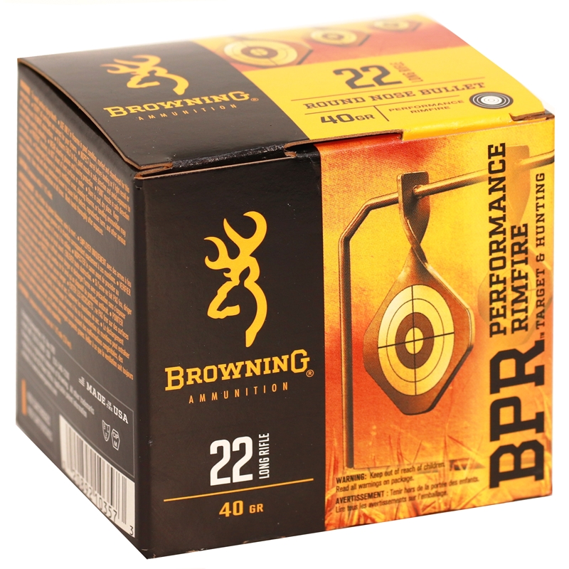 Browning BPR 22 Long Rifle Ammo 40 Grain Black Plated Lead Round Nose - B194122400