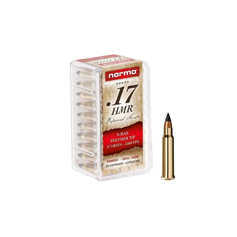 Norma V-max 17 Hornady Magnum Rimfire (HMR) Ammo 17 Grain  Polymer Tip