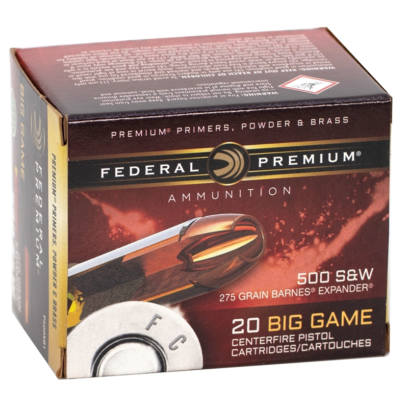 Federal Premium 500 S&W Magnum Ammo 275 Grain Expander Barnes Hollow Point Lead-Free - P500XB1
