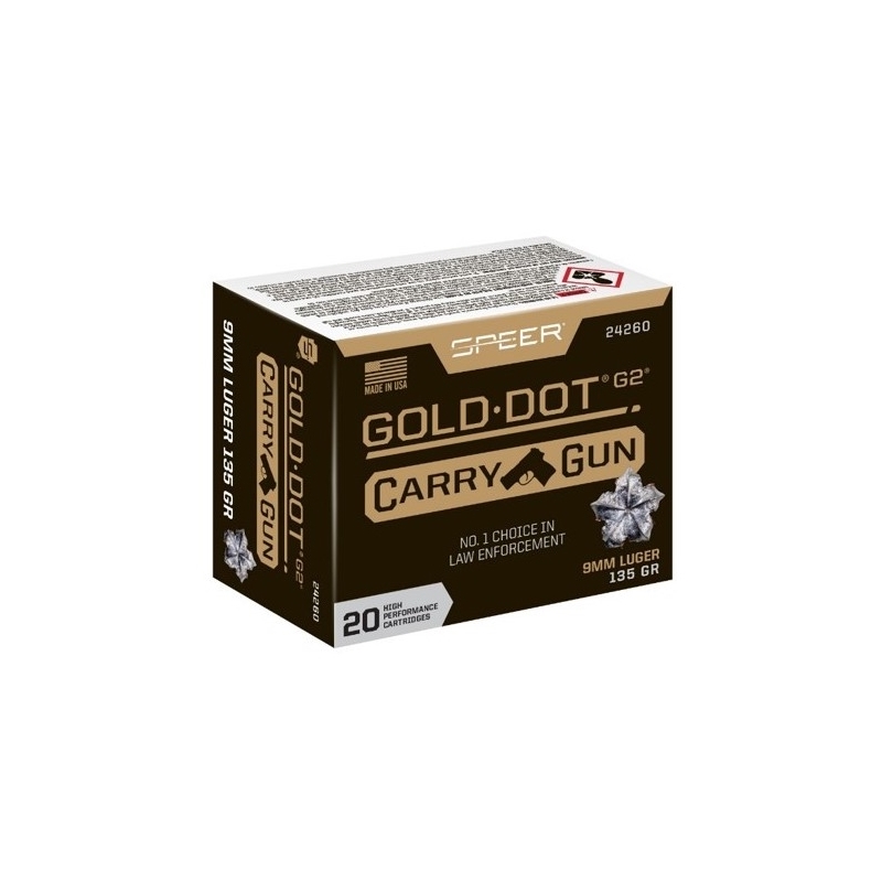 Speer Gold Dot G2 Carry Gun 9mm Ammo 135 Grain Jacketed Hollow Point - 24260