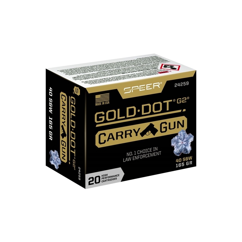Speer Gold Dot G2 Carry Gun 40 S&W Ammo 165 Grain Jacketed Hollow Point - 24259