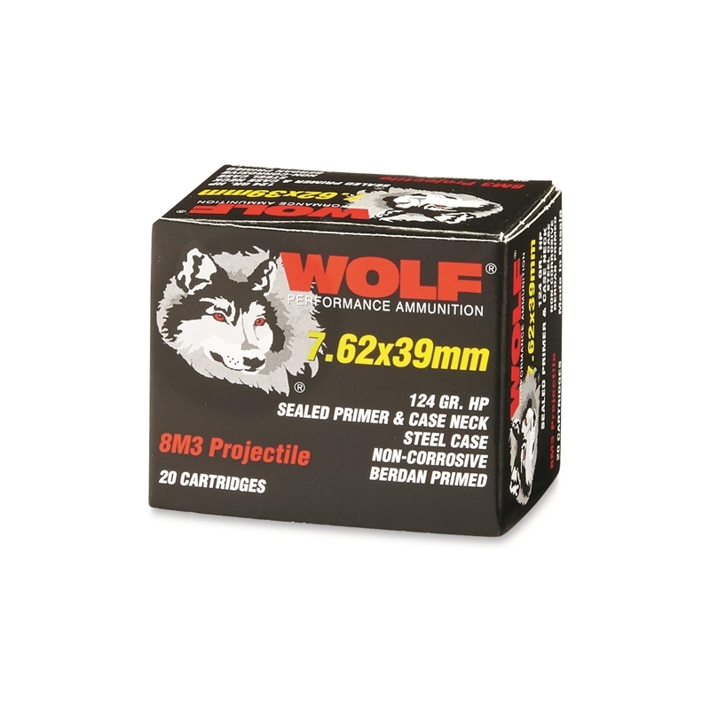 Wolf Performance 7.62x39mm Ammo 124 Grain 8M3 Hollow Point - 762WHP8M3
