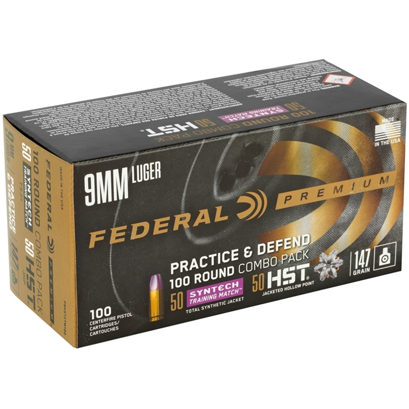 Federal Practice & Defend 9mm Ammo 147 Grain SyntechHydra-Shok / Tactical Jacketed Hollow Point - P9HST2M100