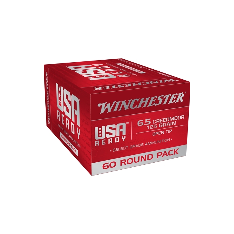 Winchester USA Ready 6.5 Creedmoor Ammo 125 Grain Open Tip 60 Rounds Value Pack - RED65VP