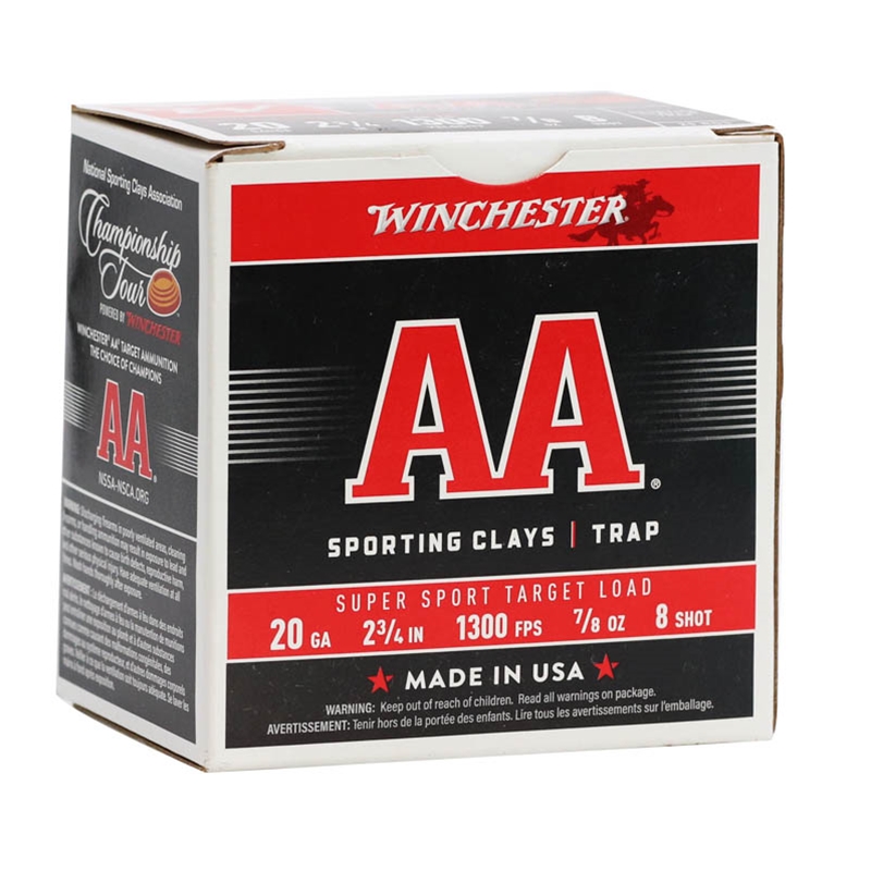 Winchester AA Super Sport 20 Gauge Ammo 2 3/4" 7/8oz. #8 Shot 
