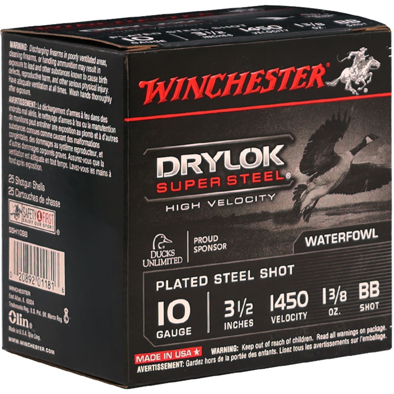 Winchester Drylock 10 Gauge Ammo 3.5" 1-3/8oz BB Steel Shot - SSH10BB