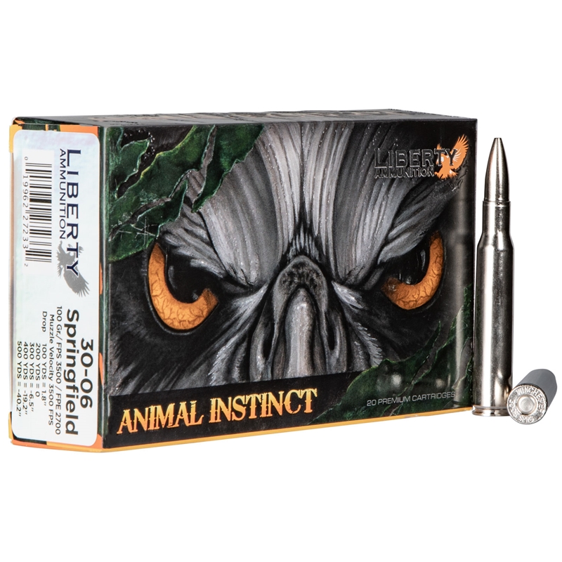 Liberty Animal Instinct 30-06 Springfield Ammo 100 Grain Fragmenting Hollow Point Lead-Free