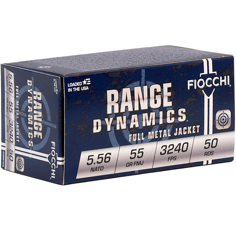 Fiocchi Range Dynamics 5.56x45mm Ammo 55 Grain Full Metal Jacket Boat Tail - 556M193L