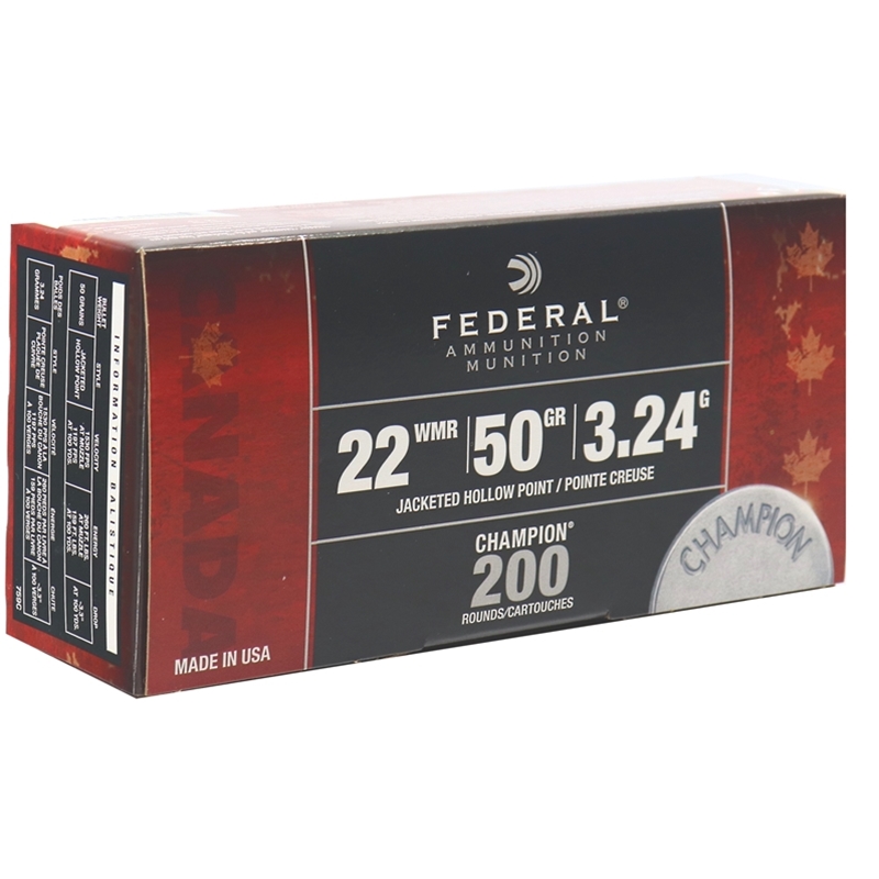 Federal Champion 22 WMR Ammo 50 Grain Jacketed Hollow Point - 759C