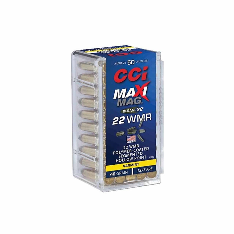 CCI Maxi-Mag Clean 22 WMR Ammo 46 Grain Polymer - Coated Segmented Hollow Point - 927CC