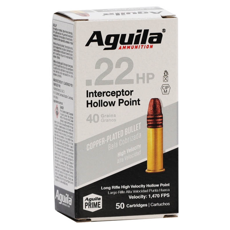  Aguila Interceptor 22 Long Rifle Ammo 40 Grain Copper Plated Hollow Point - 1B220321
