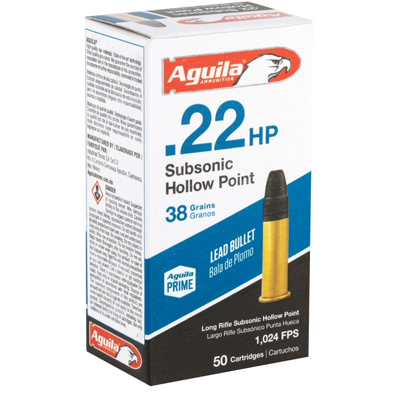 Aguila 22 Long Rifle Ammo 38 Grain Lead Hollow Point - 1B220268