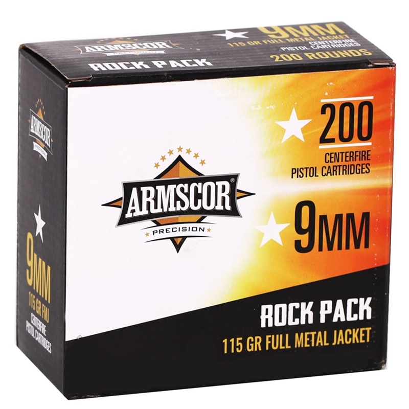 Armscor Precision 9mm Ammo 115 Grain Full Metal Jacket 200 Round Rock Pack
