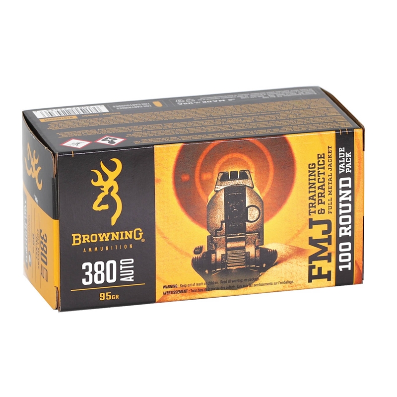 Browning 380 ACP AUTO Ammo 95 Grain Full Metal Jacket - B191803804