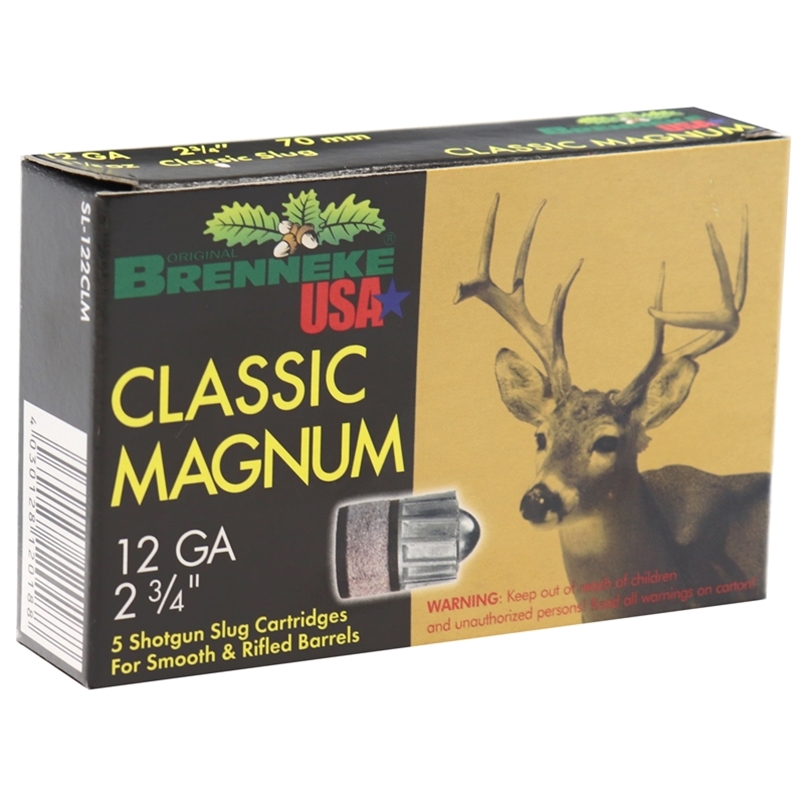Brenneke USA Classic Magnum 12 Gauge Ammo 2 3/4 1-1/8 oz Lead Slug - SL-122CLM
