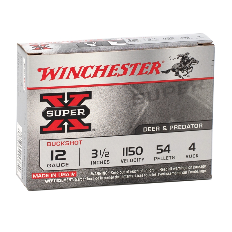 Winchester SuperX 12 Gauge Ammo 3 1/2" 4 Buckshot 54 Pellets - XB12L4