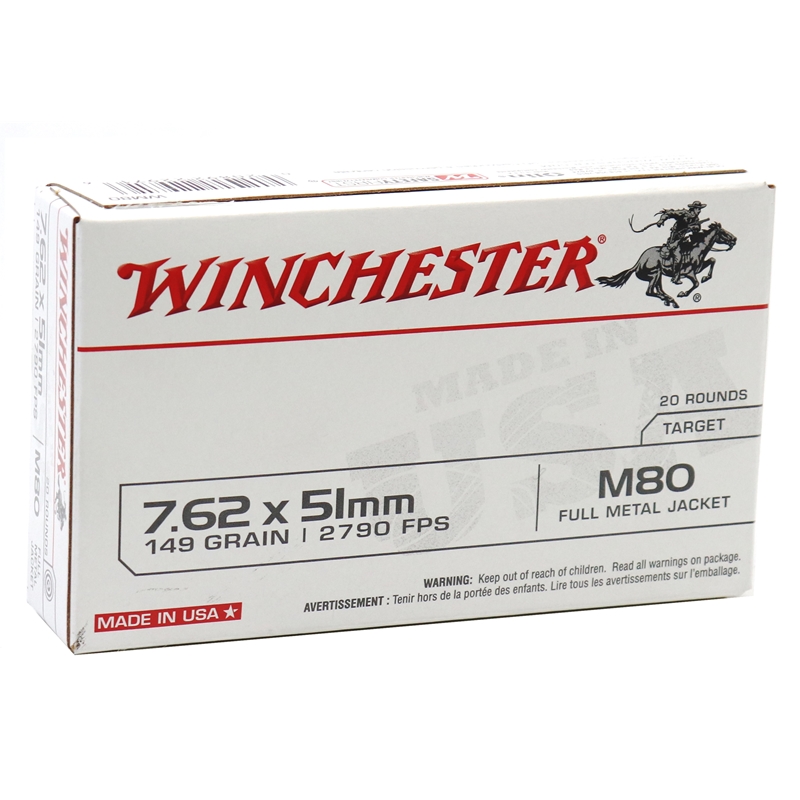 Winchester USA 7.62x51mm NATO Ammo 149 Grain Full Metal Jacket - WM80