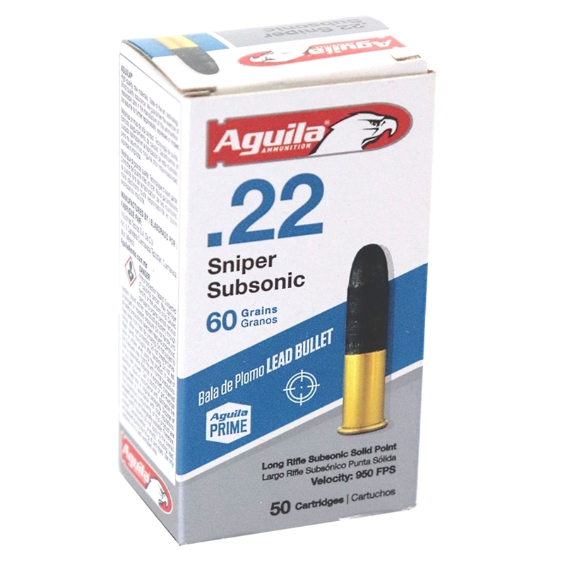 Aguila Sniper Subsonic 22 Long Rifle Ammo 60 Grain Lead Solid Point - 1B220112