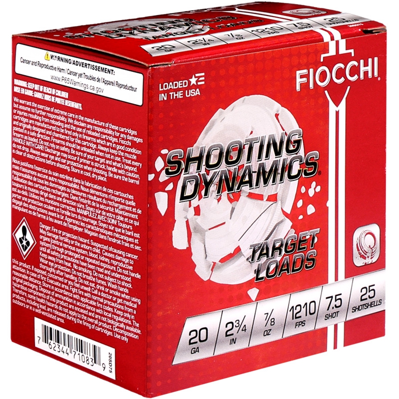 Fiocchi Shooting Dynamics 20 Gauge Ammo 2 3/4" 7/8 oz. #7.5 Shot Lead Chill - 20SD75