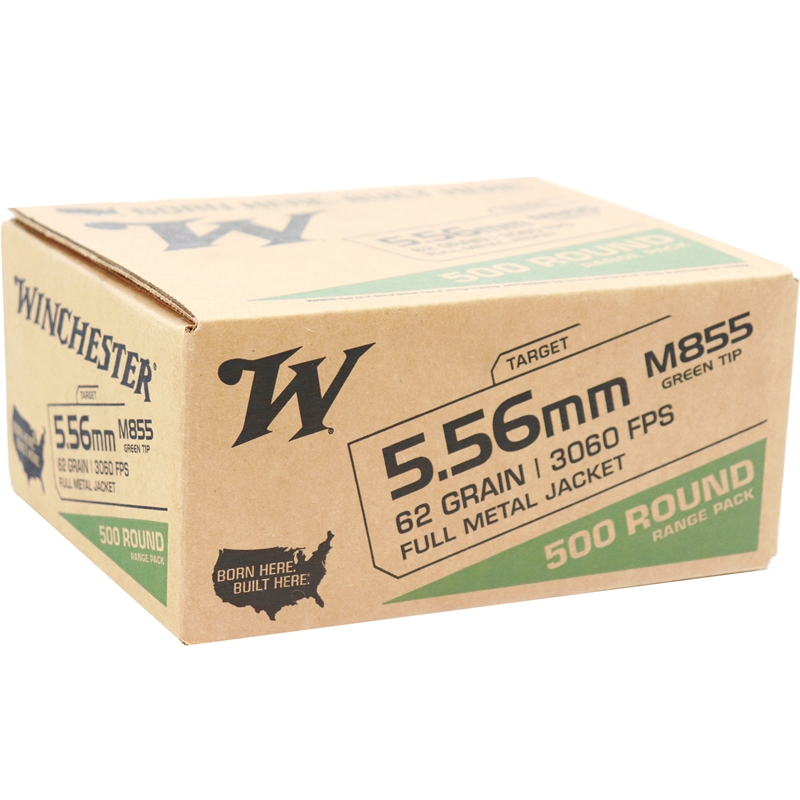 Winchester 5.56mm M855 NATO Ammo 62 Grain Green Tip Full Metal Jacket 500 Round Value Pack - WM855500