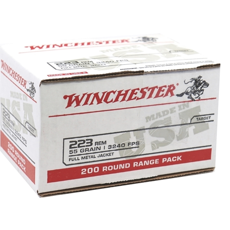 Winchester USA 223 Ammo 55 Grain Full Metal Jacket 200 Rounds Value Pack - W223200