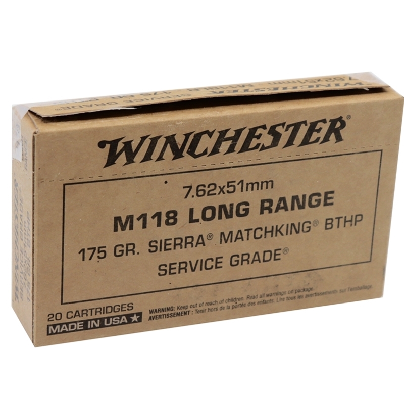 Winchester Service Grade 7.62x51mm NATO M118 Long Range Ammo 175 Grain Hollow Point Boat Tail MatchKing- SGM118LRW