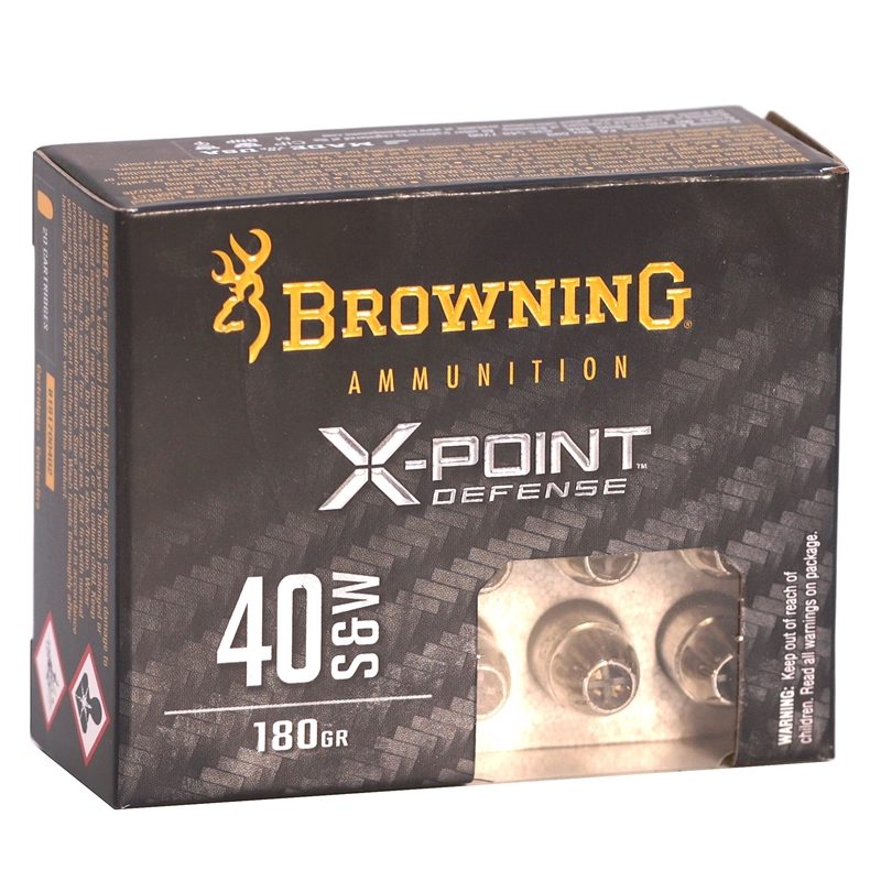 Browning X-Point Defense 40 S&W Ammo 180 Grain Hollow Point - B191700402