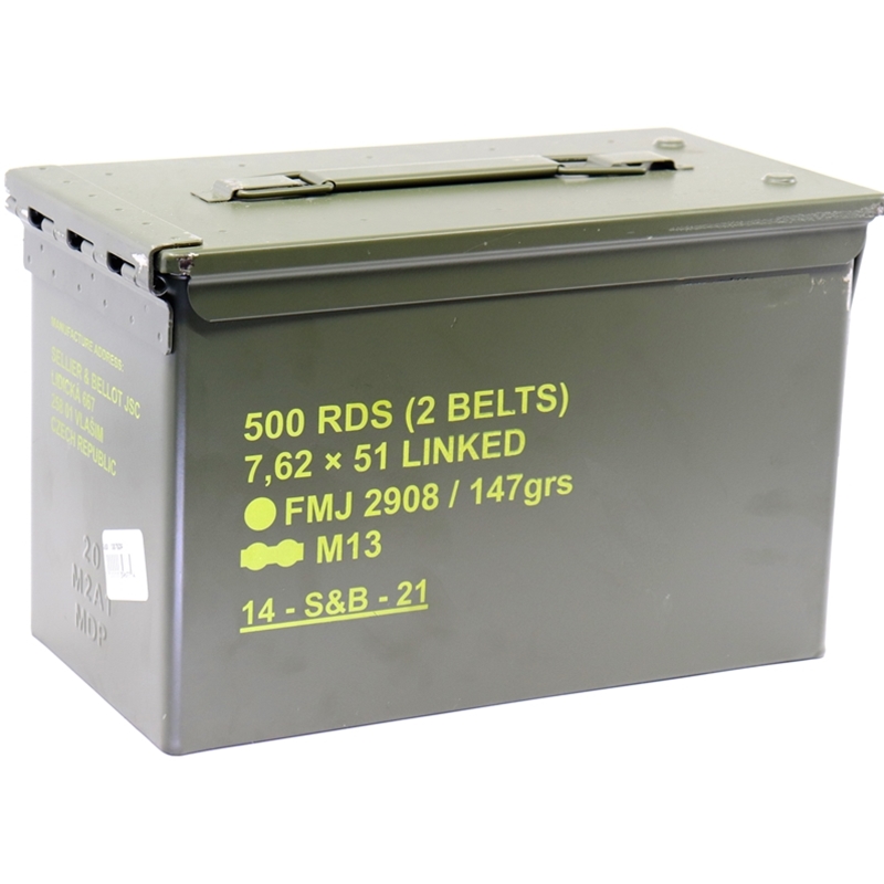 Sellier & Bellot 7.62x51mm M13 Ammo 147 Grain FMJ 500 Rounds Linked Ammo Can