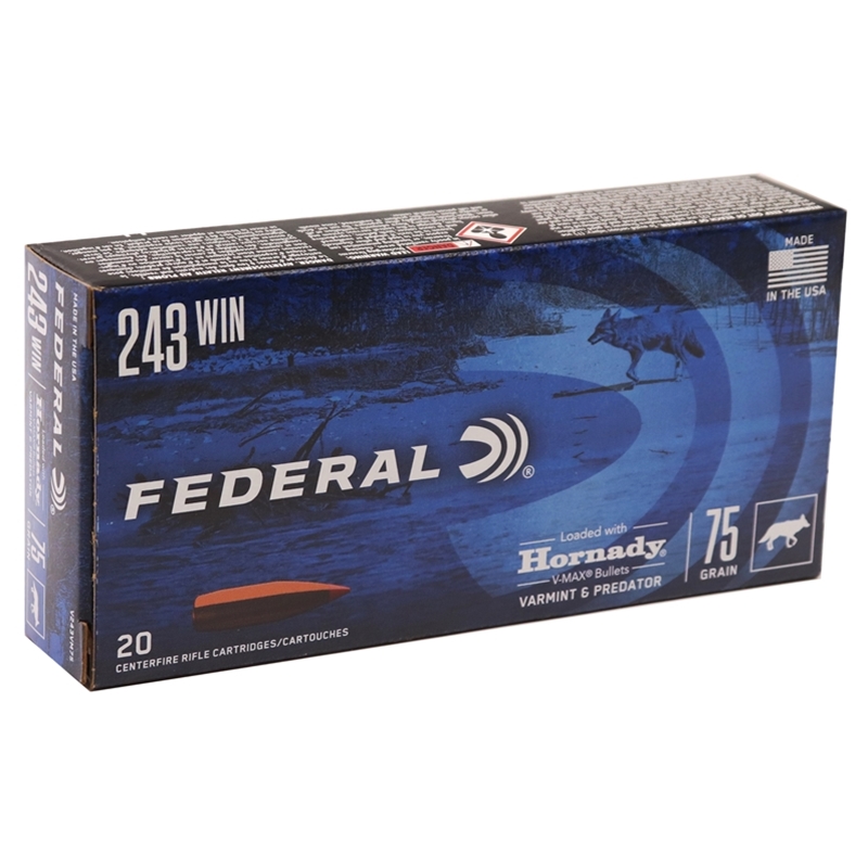 Federal Varmint & Predator 243 Winchester Ammo 75 Grain Hornady V-Max