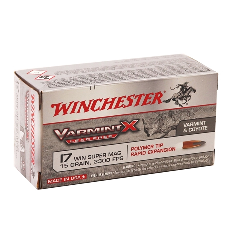 Winchester Varmint X Lead Free 17 Winchester Super Magnum Ammo 15 Grain Polymer Tip - X17W15PLF