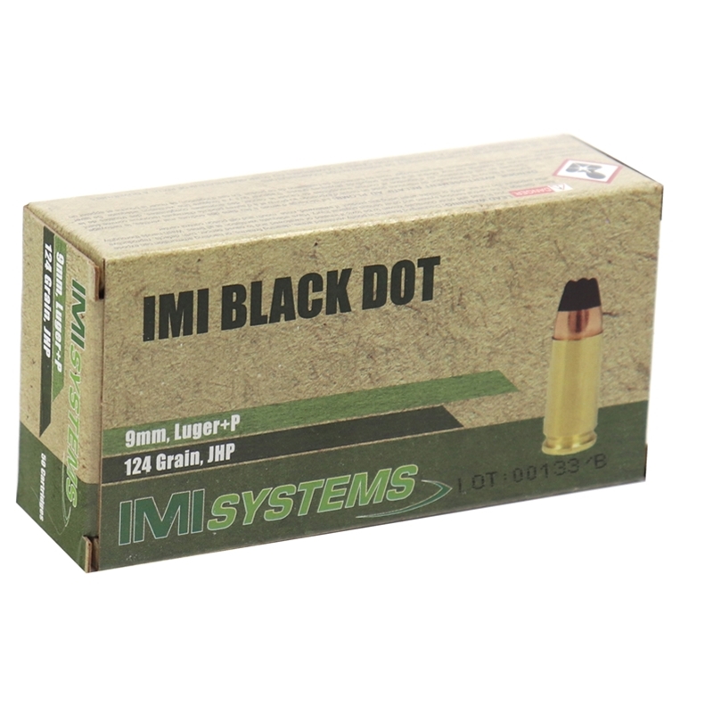 IMI Black Dot 9mm Ammo +P 124 Grain Jacketed Hollow Point - IMI9M+P