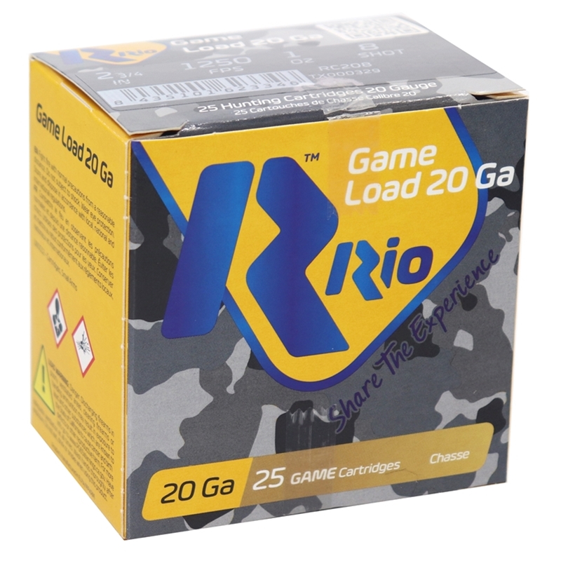 Rio Game Load 20 Gauge Ammo 2-3/4"  1oz #8 Shot 250 Round Case 