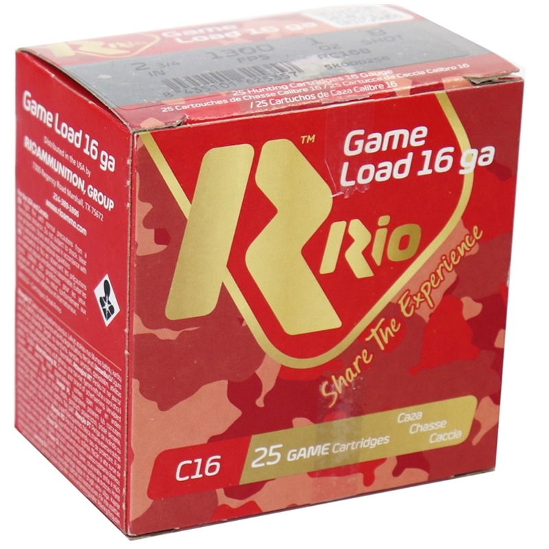 RIO Game Load 16 Gauge Ammo 2-3/4" 1 oz #8 Shot 250 Round Case 